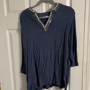 Chico's Dark Blue Top with Silver Accents